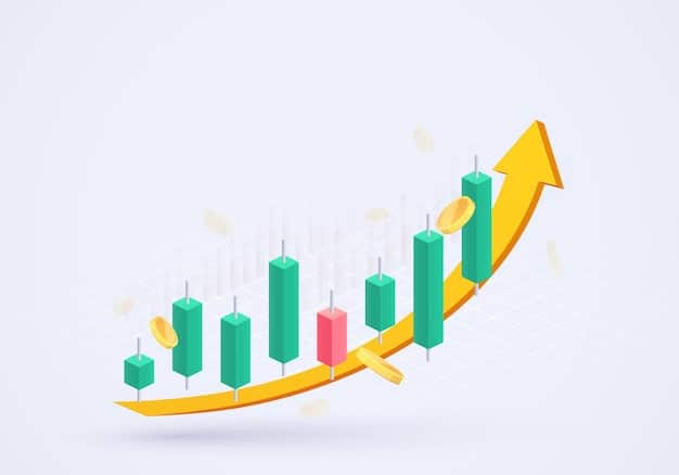 Growth trading chart Trading infographic with toast chart and up arrow Business financial concept of investment trading flexible statistics indicator statistics and data analytics