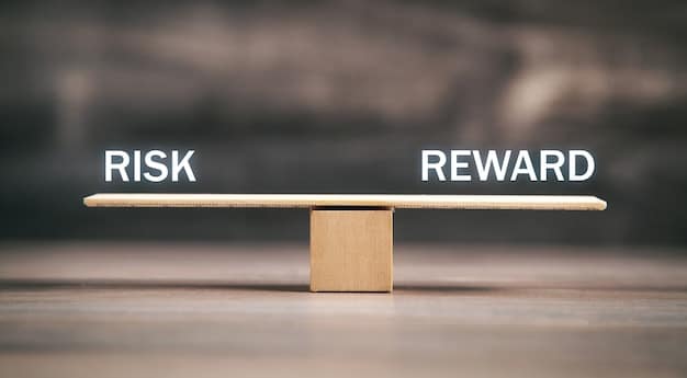 Risk and Reward on wooden scales.