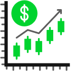 Chart with upward growth for trading marketing tools