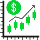 Chart with upward growth for trading marketing tools
