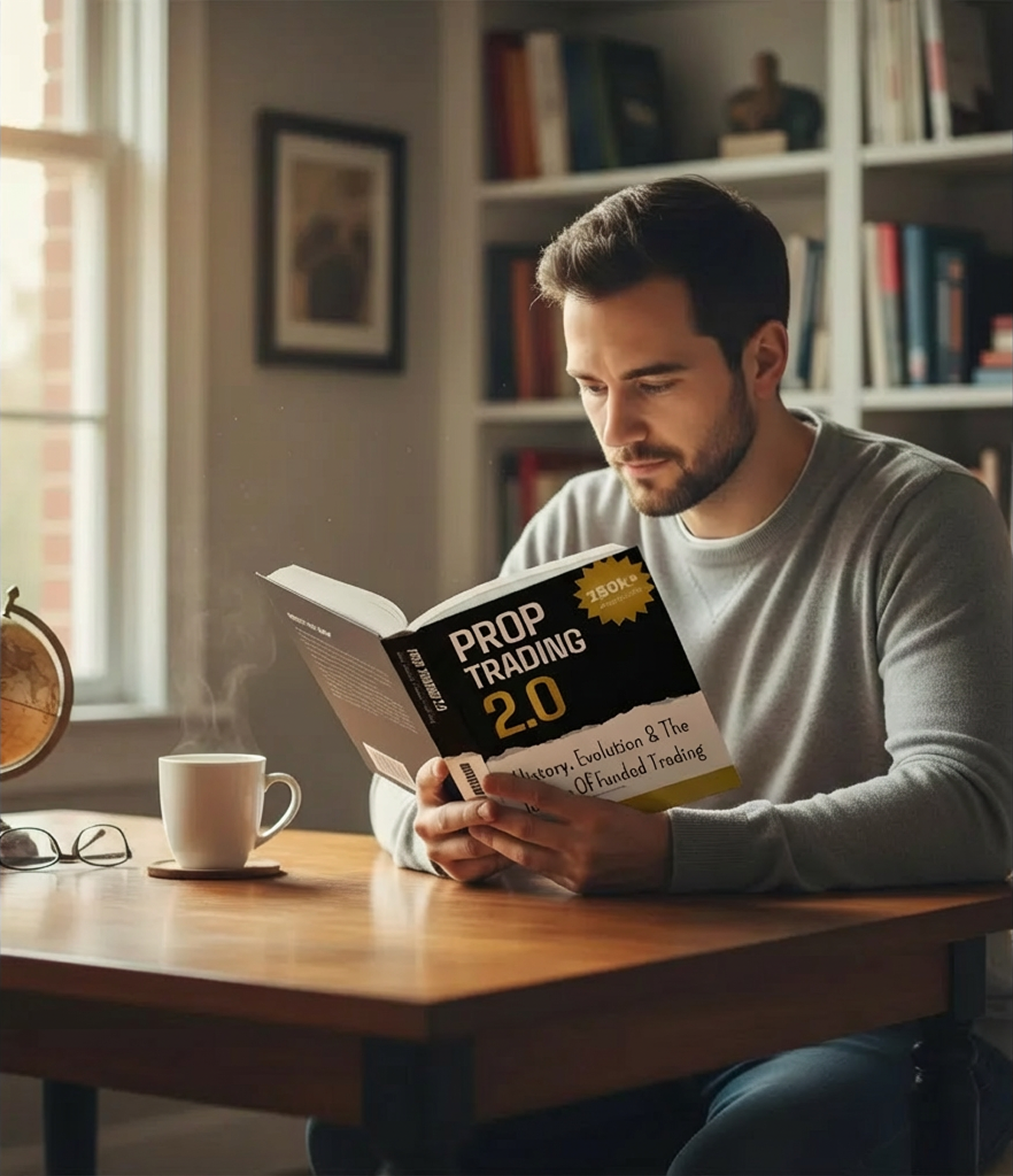 Trader reading Prop Trading 2.0 to learn the future of prop trading