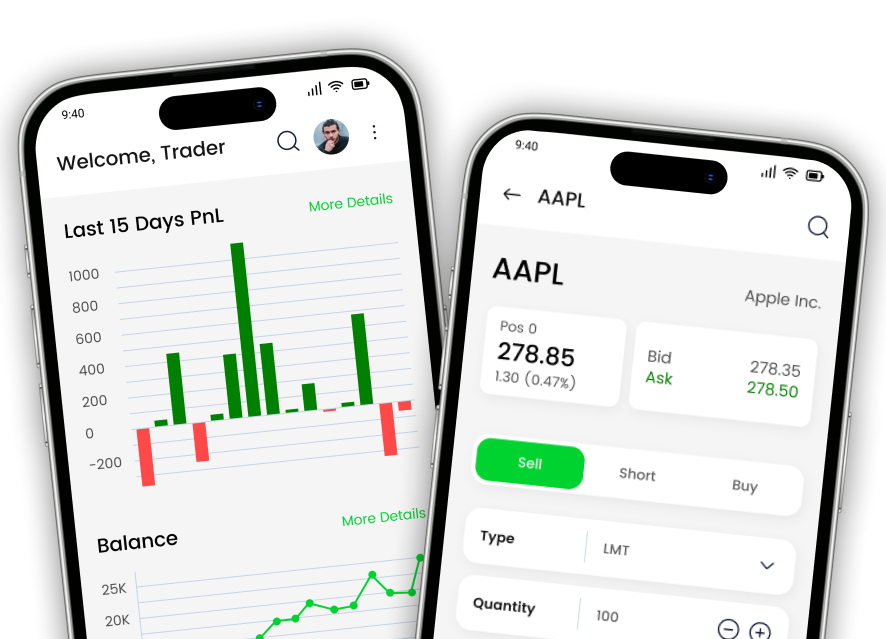 A smartphone displaying a stock trading dashboard
