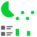 Chart and pie graph showing data-driven metrics
