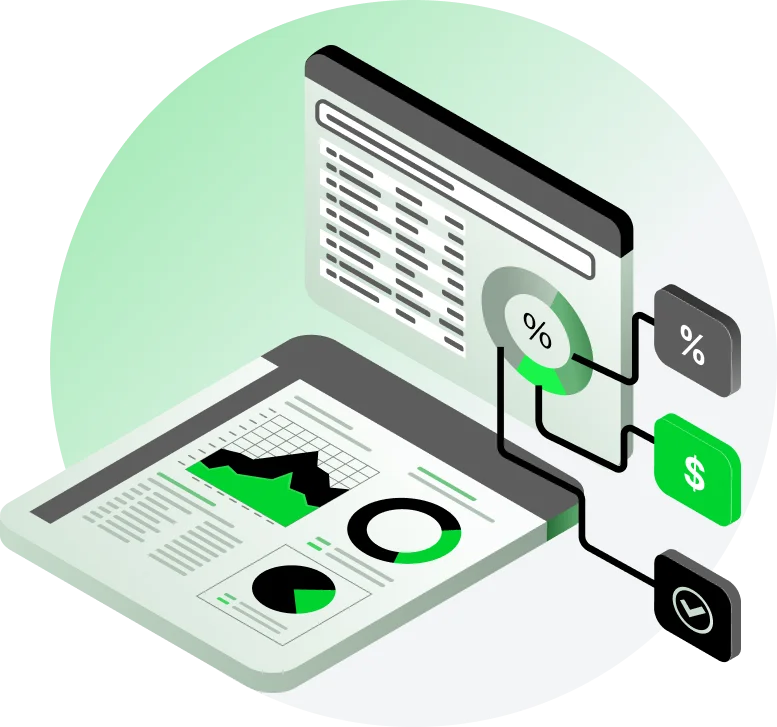 Digital trading dashboard with charts and profit symbols