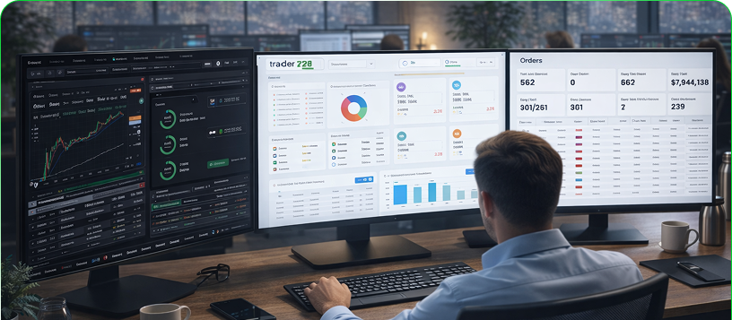 Stock trading platform dashboard with real-time market data